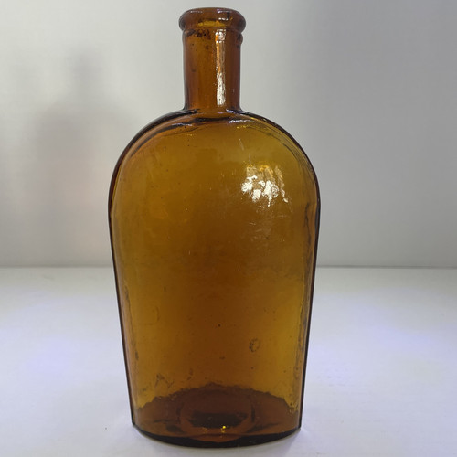 Vintage Amber Pint Crude Strap side Flask. Rough Hammered Finish - Picture 8 of 12