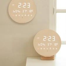 Taebromom x Oa Modern LED Wall Clock, Silent Digital Home Decor with Humidity...