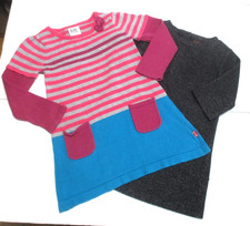 2 TODDLER GIRLS TEA COLLECTON & BLANC DE BLANC BLACK PINK BLUE KNIT DRESS SIZE 3