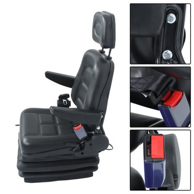 LABLT Tractor Seat Suspension Adjustable Backrest Armrest Safety Belt Universal