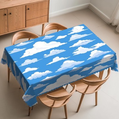 Blue Sky and White Clouds Tablecloth Cartoon Story Rectangle Table Cloth Farm...