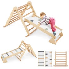 3-in-1 Kids Pikler Triangle Climbing Set Montessori Climbing Toys Wooden Climber