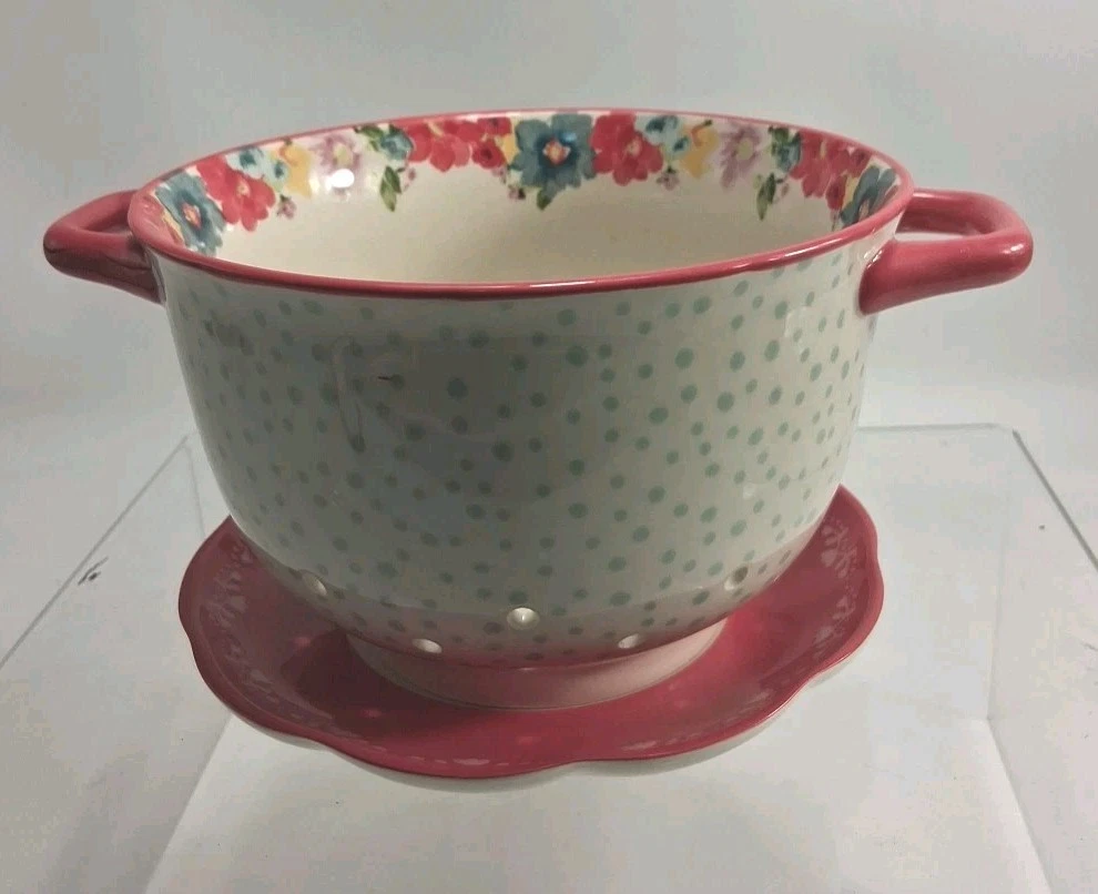 Pioneer Woman Mini Colander Floral Strainer With Plate Look