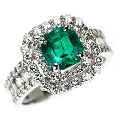  Pt900 Colombian Minor Muzo Green/Old Mine Emerald Diamond Ring 1.58ct D1.11ct -