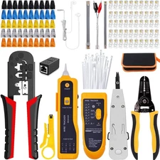LEATBUY RJ45 Crimp Tool Kit CAT5 Crimper CAT6 RJ45 Crimping Tool Set, 50PCS C...