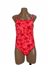 Vintage 90s y2k Cherokee Swimsuit 14 One-Piece High Cut Neon Coral Floral Beach