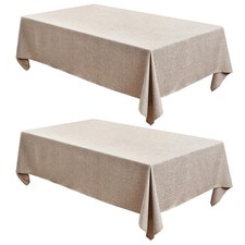 Nature Faux Linen Tablecloths Rectangle 60 x 84 Inch - 2 Pack Neutral Table C...
