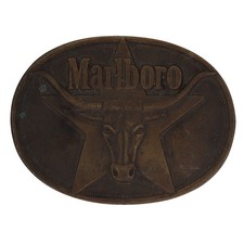 Brass Marlboro Cattle Bull Longhorn Cigarette Western Cowboy Vtg Belt Buckle