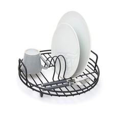 Circular Dish Drainer - Round Sink Drying Rack - Black Plastic