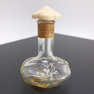Antique Corday Jasmin Art Deco Pefume Bottle Long Neck Celluloid Flower Lid