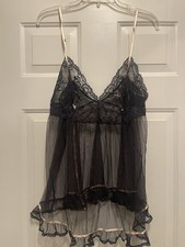 Victoria's Secret Vintage Babydoll Sheer Black Lace Slip Lingerie L
