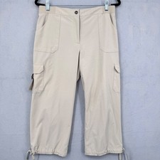 Zenergy by Chicos Tan Cargo Crop Pants Size 1 Beige Elastic Waist Drawstring Hem