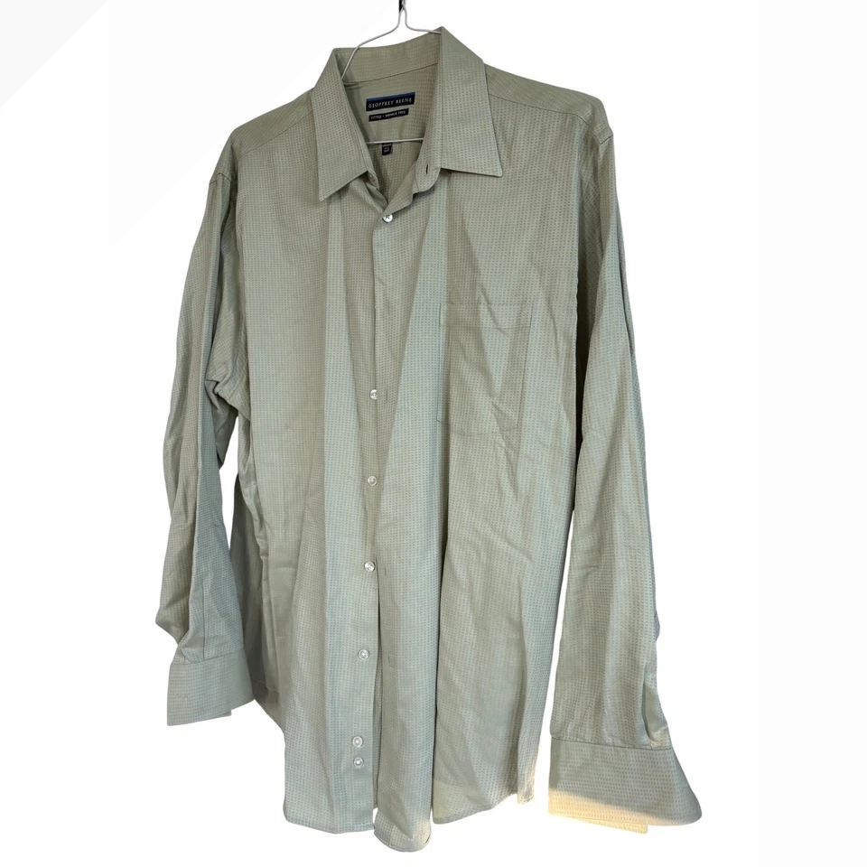 Camisa de vestir Geoffrey Beene ajustada sin arrugas para hombre 17 1/2 34/35 beige Foto 2 de 4