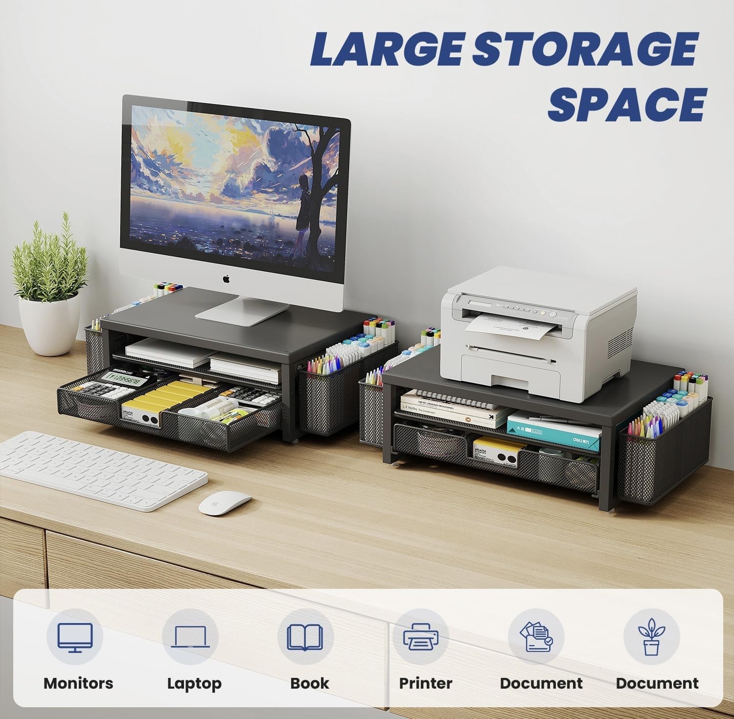 Supporto per Monitor con Cassetto Organizer in Metallo foto 3