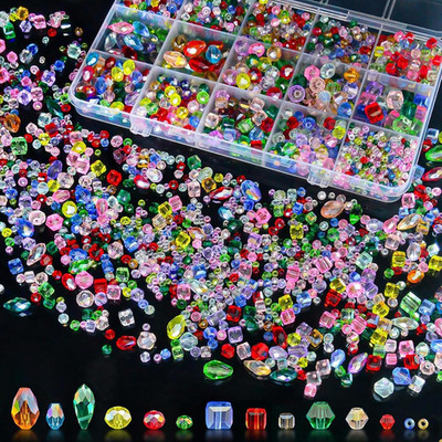 1500 Pcs Crystal Glass Beads for Jewelry Making   12 Styles Bicone, Rondelle, Cu