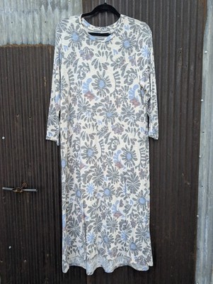 Lori Goldstein Floral Midi Dress Large Muted Botanical Comfort Loungewear Boho