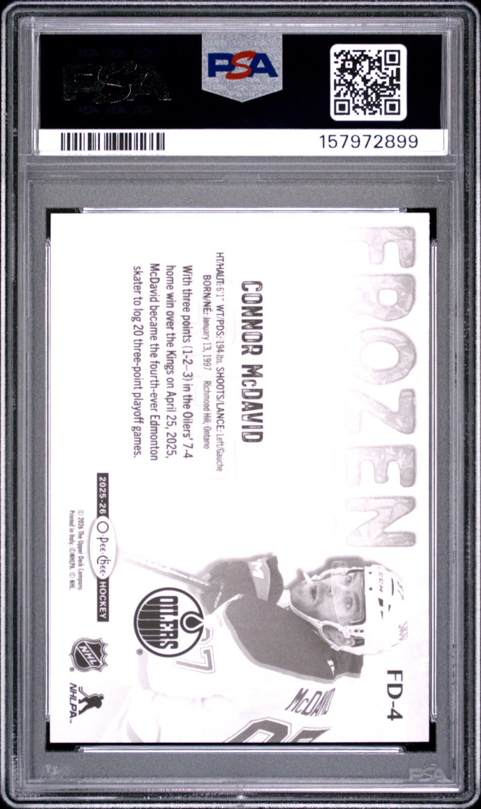 2025 UD O-PEE-CHEE FROZEN DIGITS #FD-4 CONNOR MCDAVID PSA 10 view 2