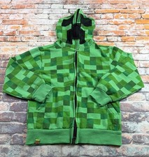 Minecraft Creeper Hoodie Boys XS Green Full Zip Mask Gamer Costume Cosplay