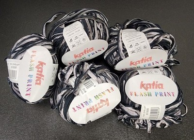 Lot of 5 Katia Flash Print Ribbon Yarn Black White