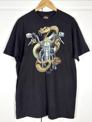 Vintage Harley Davidson Snake Motorcycle Mens  T-shirt XL 3D Emblem Black 1989