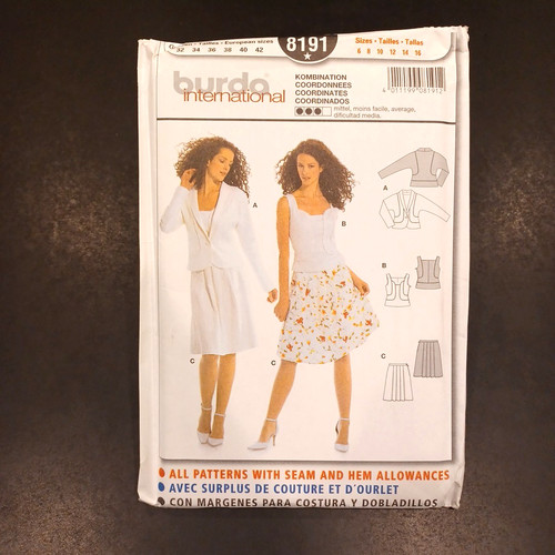 Burda Sewing Pattern 8191 OOP Tank Top, Knife Pleat Skirt & Jacket Sz 6-16 UNCUT