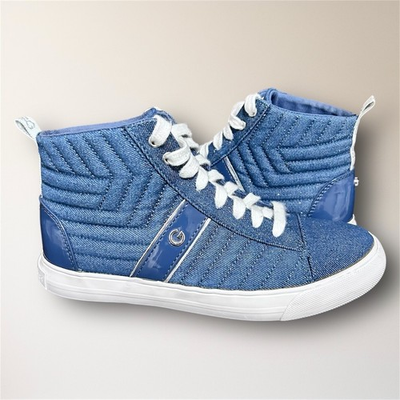 #ad #ad GBG Los Angeles Womens 7 Blue Sparkle Denim High Top Sneakers Quilted Y2K Retro $28.87