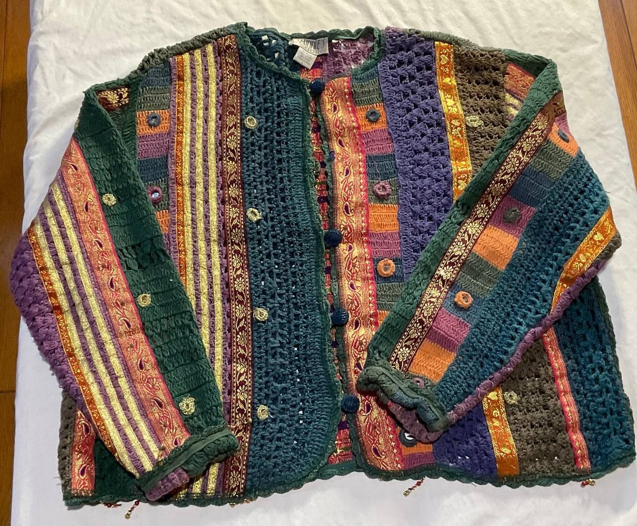 Vintage Minnies Closet Cardigan Sweater Women Large Green Open Knit Button Front