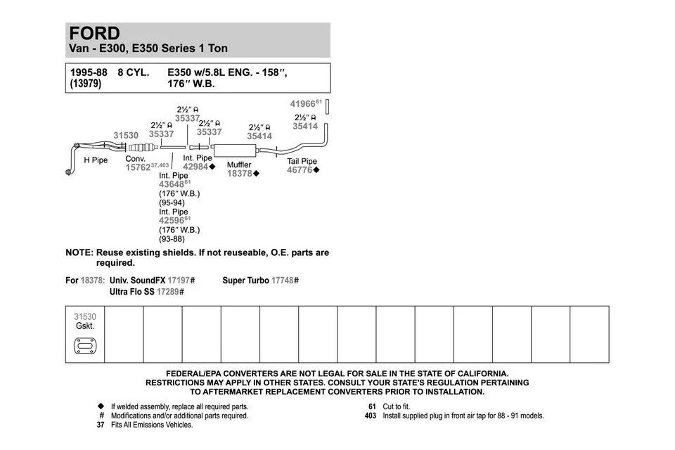 For Ford E-350 Econoline 88-96 Walker Aluminized Steel Exhaust Intermediate Pipe - Imagem 2 de 4