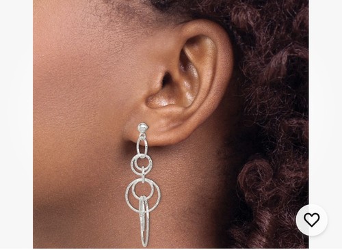 Sterling Silver Polished & Textured Circle Links Post Drop & Dangle Earrings