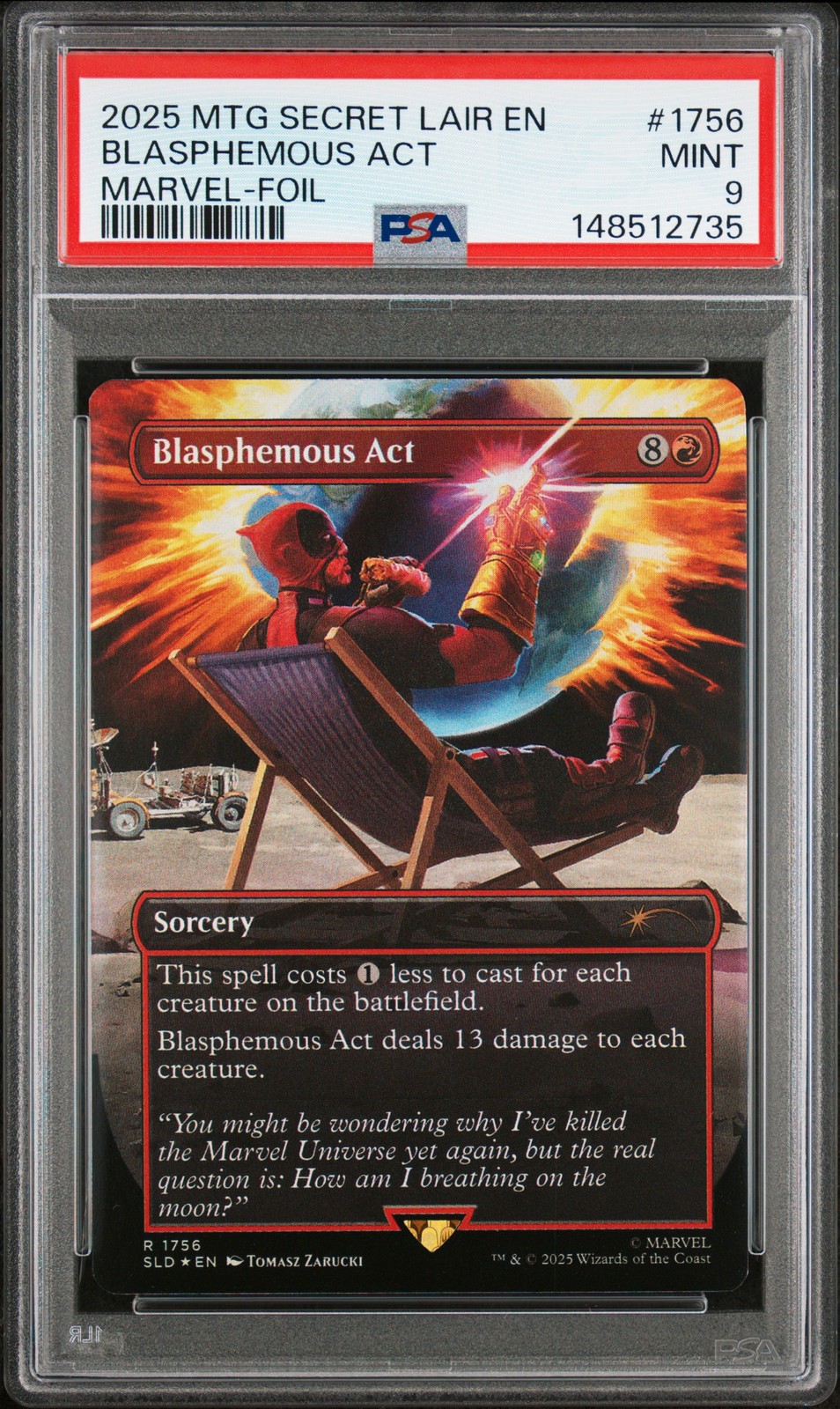 2025 MTG SECRET LAIR DROP MARVEL'S DEADPOOL-FOIL #1756 BLASPHEMOUS ACT PSA 9