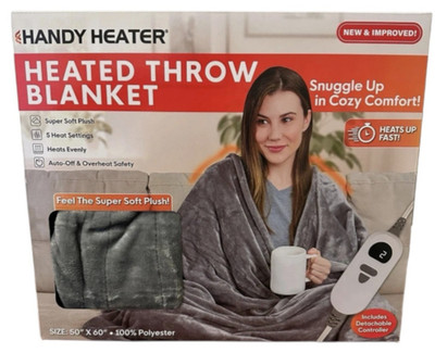Handy Heater Sherpa Throw Blanket 50''x60'' Plush Heated Blanket