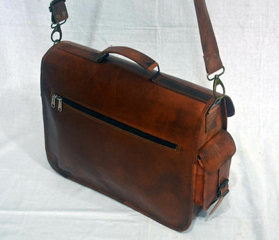 Borsa In Vera Pelle Tracolla Messenger Vintage Fatta A Mano - Marrone 28cm
