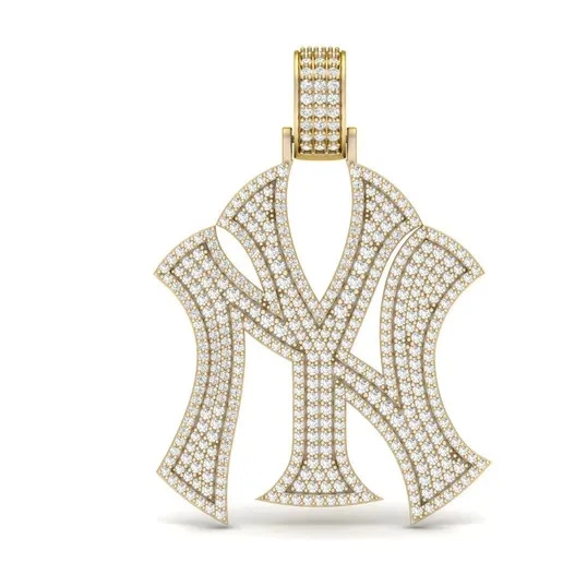 Colgante de diamantes azules creados en laboratorio de corte redondo de 3 quilates enchapado en oro blanco de 14 k de los Yankees de Nueva York Foto 4 de 4