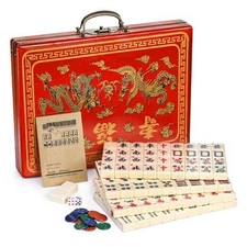  Chinese Mahjong Game Set with 146 Large Tiles(1.4", Ivory), 2 Dice and Red 