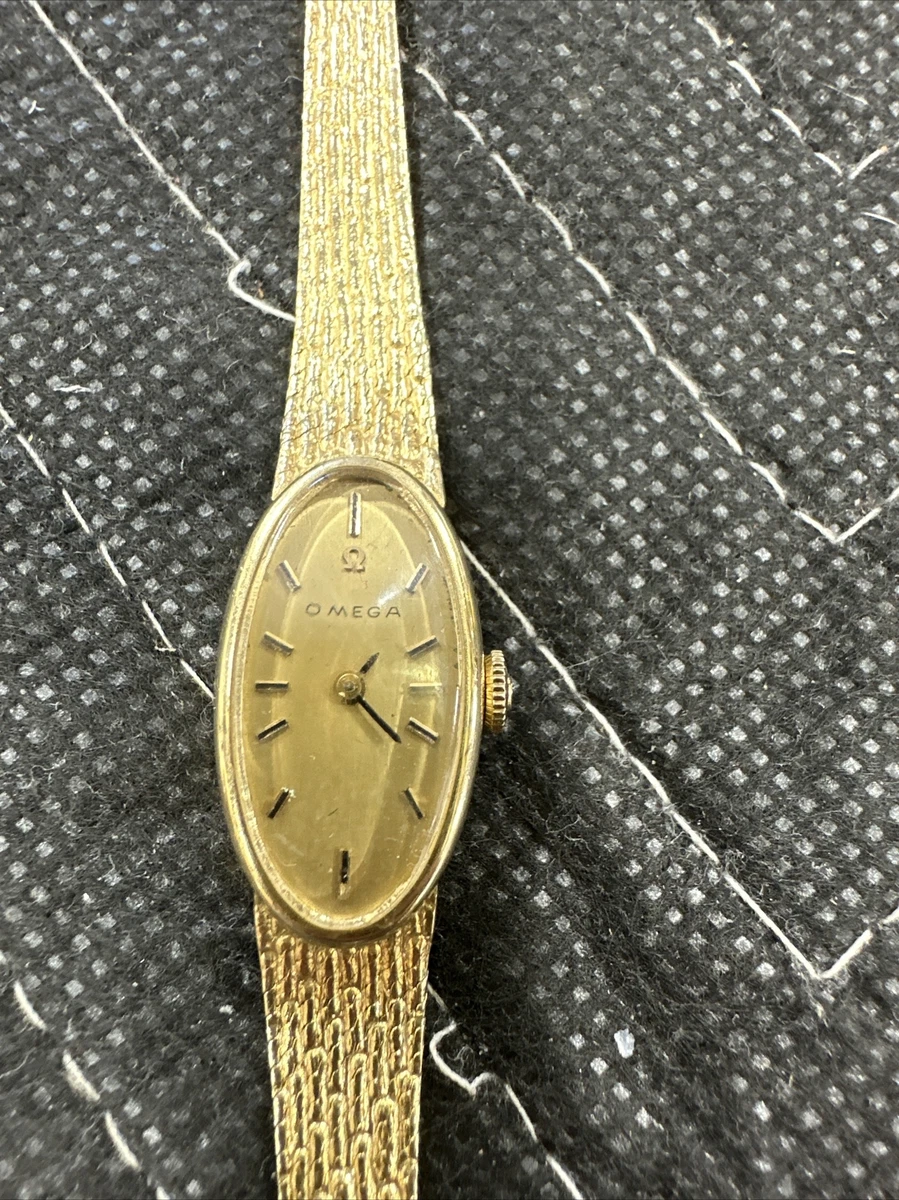 Omega Womens Watch 14k Gold Oval Silver Dial Mesh Band Vintage Swiss Dress 1968 OMEGA Ladies Dress Wristwatch 14K Yellow GOLD Ref  main image 4