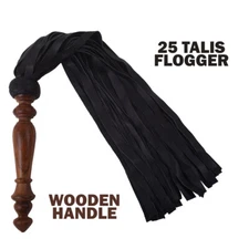 25-Tail Leather Flogger with Wooden Handle BDSM Whip for Fetish Play & Impact