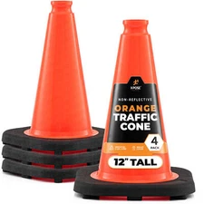 Xpose Safety 12 Inch Orange Traffic Cones, 4-Pack - Multipurpose