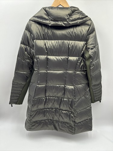 BCBG MaxAzria Olive WIDE COLLAR Down Puffer LONG Coat Jacket Womens M Medium - Picture 4 of 11