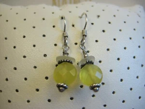 Vintage Sterling Silver Western Lemon Yellow Citrine Dangle Hook Earrings 925