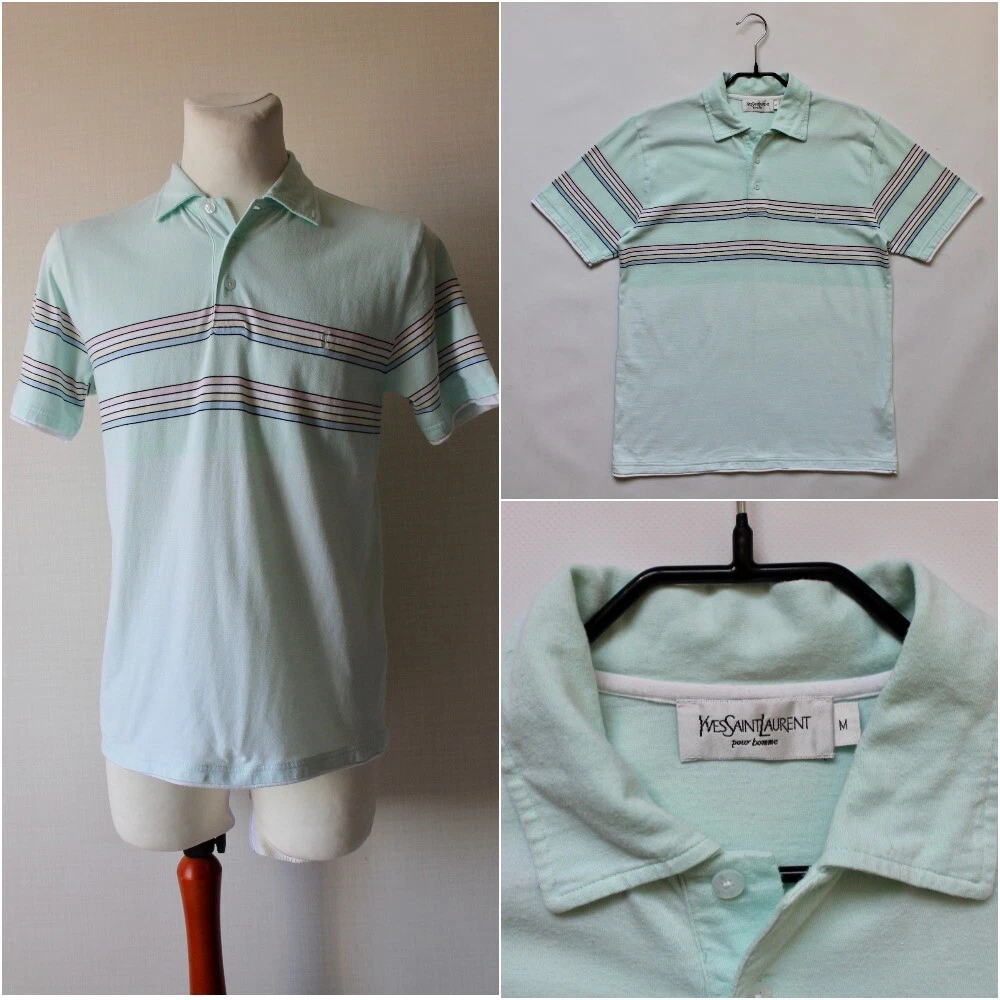 Yves Saint Laurent Vintage Turquoise Cotton Polo Shirt Size M Mens YSL