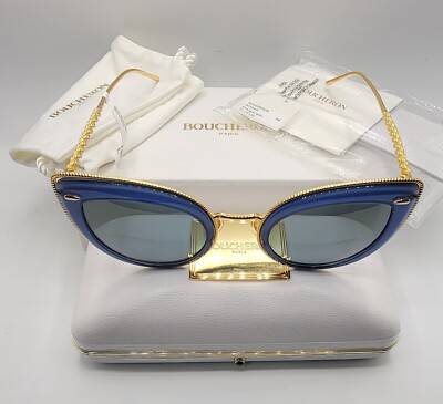Boucheron トートイズ キャットアイサングラス Boucheron 51MM Cat Eye Sunglasses Blue/Gold /Gray BC0044S 006