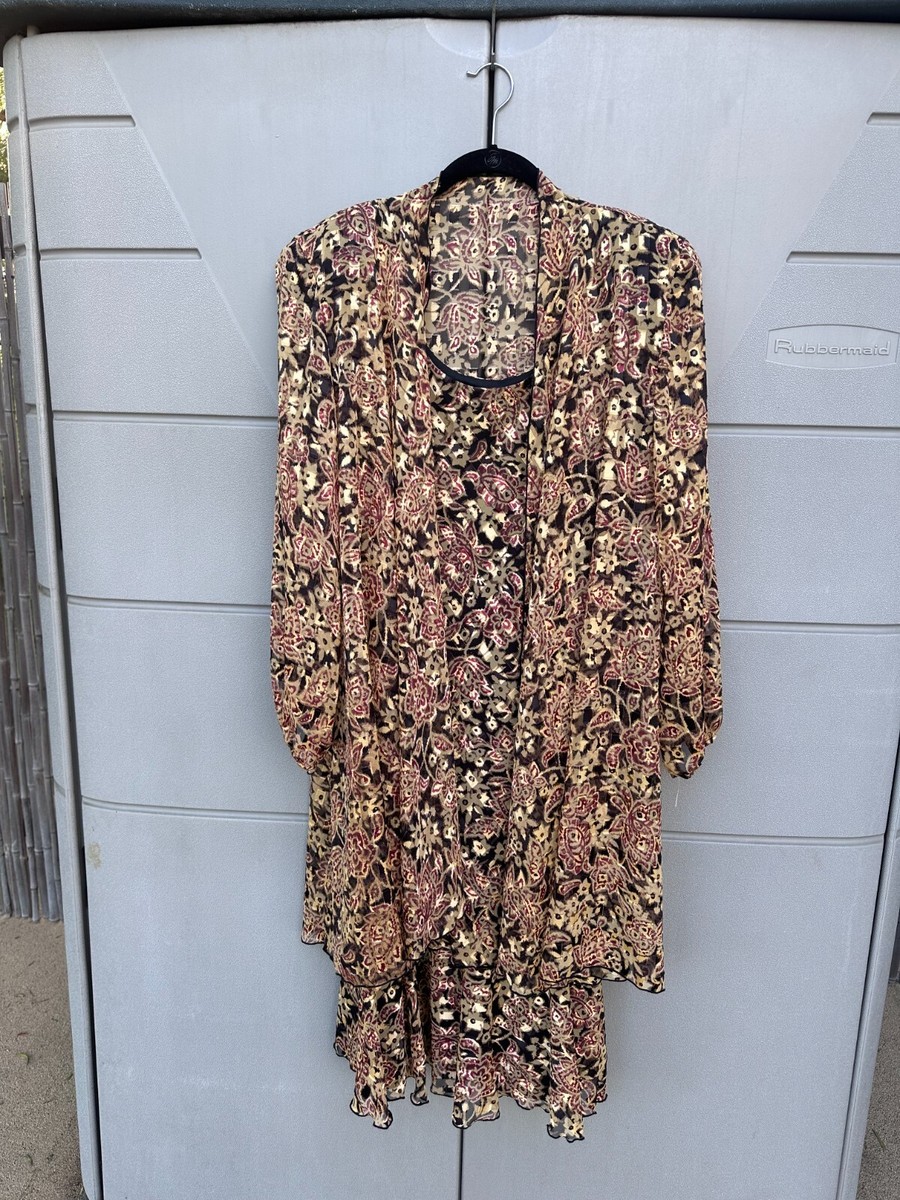 Cattiva NY Evening Dress Jacket Gold Red Tiered Skirt Piece Set Size  16