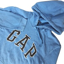 Gap Men's Fleece Gap Arch Pull Over Hoodie Size Large Blue Spellout Embroidered