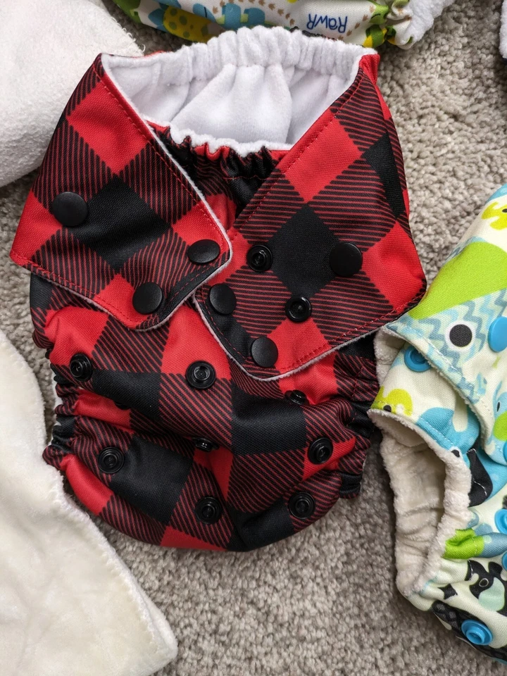 Handmade Cloth Diapers Snap 4 Pack 10 Insert Cotton Bamboo Boy Print One Size - Image 3 of 4
