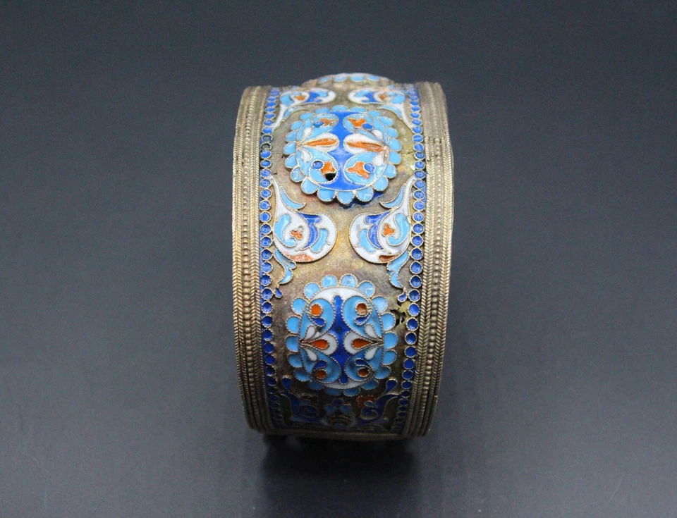 Brazalete Uzbeko - Brazalete Brazalete de Plata y Bronce de Baja Grado, Brazalete Esmaltado Foto 3 de 4