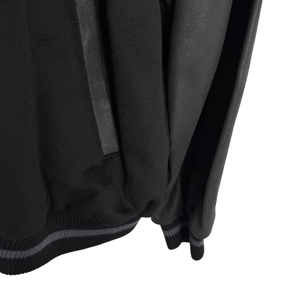 Kirkland Signature Varsity Jacket Mens 2XL Black Wool Leather Preppy CJ-1985 - Image 4 of 4