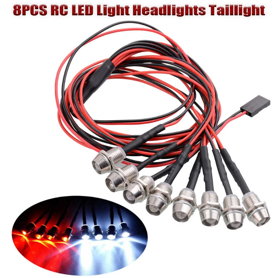 8pcs RC LED Light Headlights Taillight for 1/10 Scale RC Car Truck Tank Crawler - Image 2 of 4
