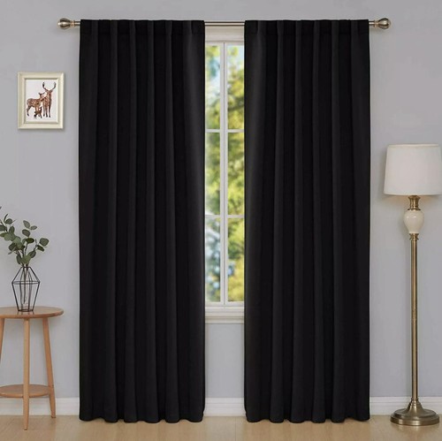 Deconovo Schwarz Verdunkelungsvorhänge Rückenlasche und Stangentasche 52”B X 84”L Neu