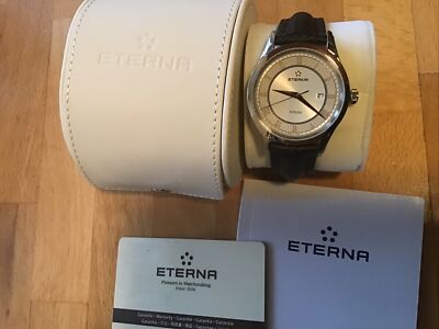 ETERNA ARTENA HERREN ARMBANDUHR GAUE ZIFFERN ANALOG SCHWARZ LEDER RIEMEN