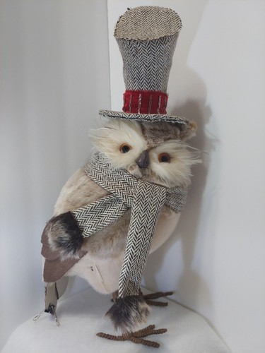 RARE VINTAGE HANDMADE 17" PLUSH OWL FIGURINE WITH TOP HAT AND MATCHING SCARF - Picture 16 of 24